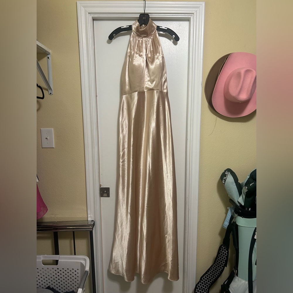 A&W bridal champagne halter dress